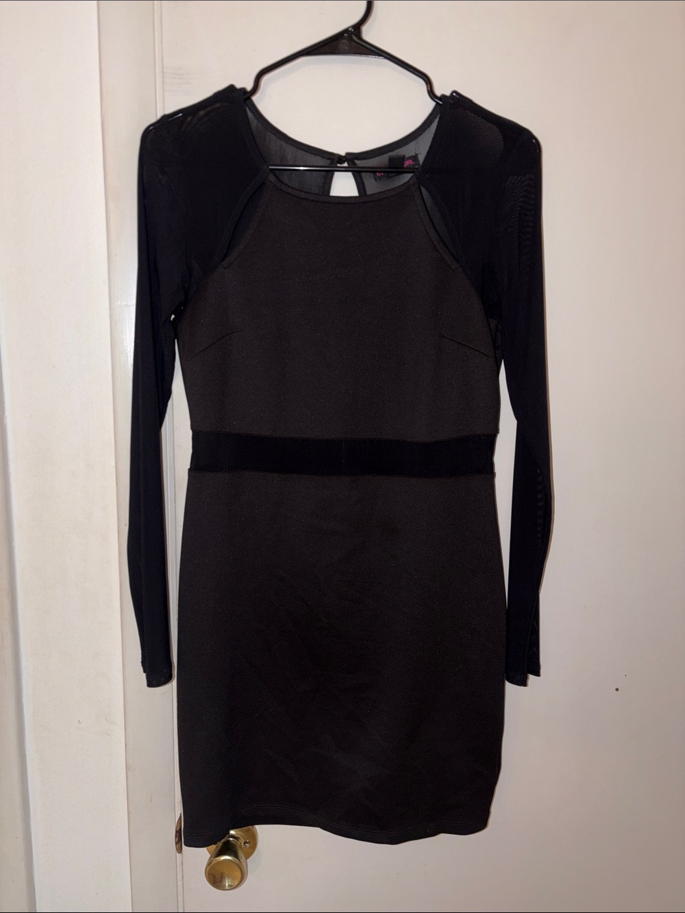 Material Girl Black Mesh Long Sleeve Bodycon Mini Dress Size M Back Zip